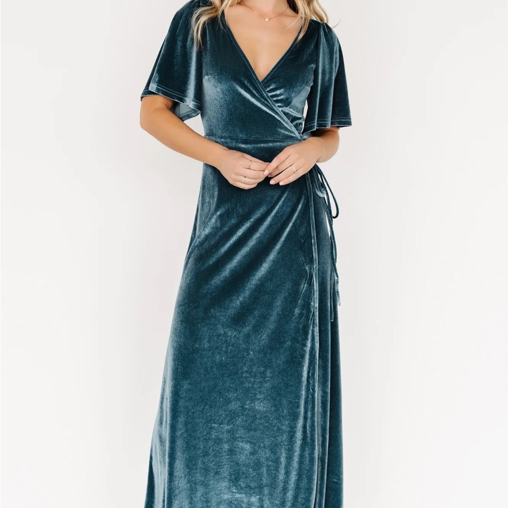 Baltic Born Blue Wrap Tie Velvet Maxi Dress - Picture 2 of 2